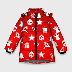 Куртка зимняя для девочки Новогодний узор красный градиент, цвет: 3D-светло-серый