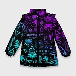 Куртка зимняя для девочки ВЕДЬМАК ЛОГОБОМБИНГ НЕОН, цвет: 3D-черный