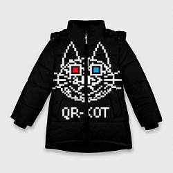Куртка зимняя для девочки QR кот в стерео очках, цвет: 3D-черный