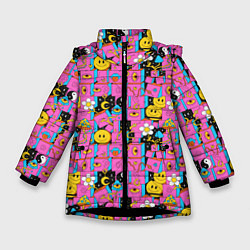 Куртка зимняя для девочки Психоделика Инь-Янь, цвет: 3D-черный