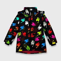 Куртка зимняя для девочки ХВОСТ ФЕИ ЛОГОБОМБИНГ ЦВЕТНЫЕ СИМВОЛЫ FAIRY TAIL, цвет: 3D-красный