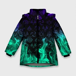 Куртка зимняя для девочки НЕОНОВЫЙ ОГОНЬ ГЕНШИН ИМПАКТ СИМВОЛЫ, цвет: 3D-светло-серый