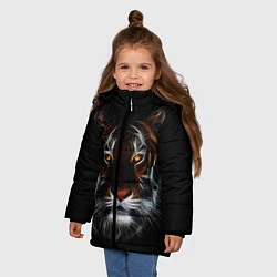 Куртка зимняя для девочки Тигр в Темноте Глаза Зверя, цвет: 3D-черный — фото 2