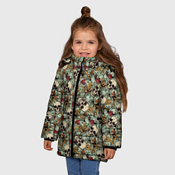 Куртка зимняя для девочки Доллары, Черепа, Бриллианты, Кресты, Кастеты, Цепи, цвет: 3D-черный — фото 2