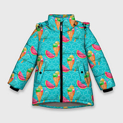 Куртка зимняя для девочки Летнее настроение: Сок и арбуз, цвет: 3D-светло-серый