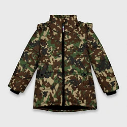 Куртка зимняя для девочки Камуфляж Излом, цвет: 3D-черный
