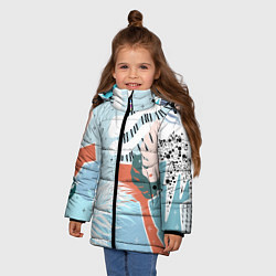 Куртка зимняя для девочки Разноцветная абстракция с пальмовыми листами, цвет: 3D-светло-серый — фото 2
