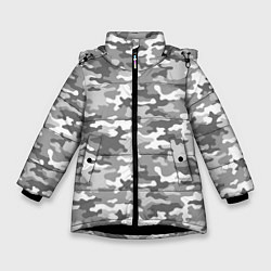 Куртка зимняя для девочки Серый Военный Камуфляж, цвет: 3D-черный
