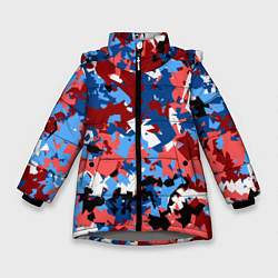 Куртка зимняя для девочки Красно-синий камуфляж, цвет: 3D-светло-серый