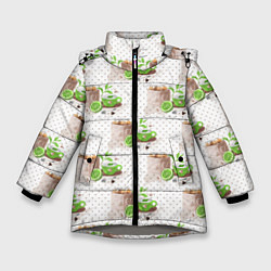 Куртка зимняя для девочки Зеленый чай паттерн, цвет: 3D-светло-серый