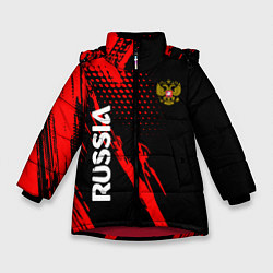 Куртка зимняя для девочки Russia Герб Геометрия, цвет: 3D-красный