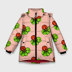 Куртка зимняя для девочки Божья коровка и клевер на розовом, цвет: 3D-красный