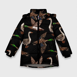 Куртка зимняя для девочки Утки паттерн, цвет: 3D-светло-серый