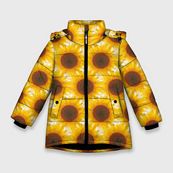 Куртка зимняя для девочки Желтые подсолнухи паттерн, цвет: 3D-черный