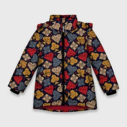 Куртка зимняя для девочки Карточные Масти Cards, цвет: 3D-красный