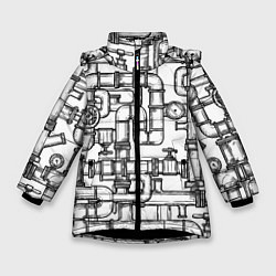Куртка зимняя для девочки Трубы с краном, цвет: 3D-черный
