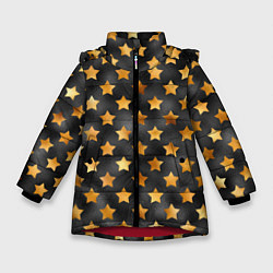 Куртка зимняя для девочки Золотые звезды на черном, цвет: 3D-красный