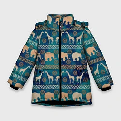 Куртка зимняя для девочки Жирафы и слоны, цвет: 3D-черный