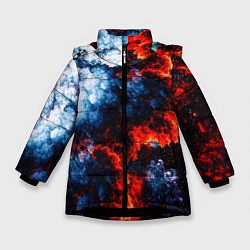 Куртка зимняя для девочки 3D ЯДЕРНЫЙ КОСМИЧЕСКИЙ ВЗРЫВ ОГОНЬ, цвет: 3D-черный