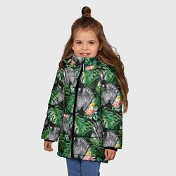 Куртка зимняя для девочки Зебра и листья, цвет: 3D-светло-серый — фото 2