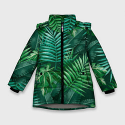 Куртка зимняя для девочки Tropical plants pattern, цвет: 3D-светло-серый