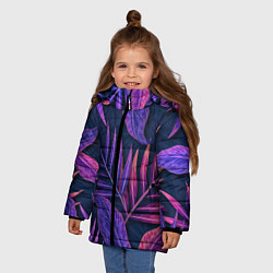 Куртка зимняя для девочки Neon Tropical plants pattern, цвет: 3D-черный — фото 2