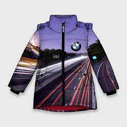 Куртка зимняя для девочки BMW Ночная трасса, цвет: 3D-красный