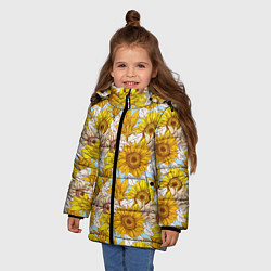 Куртка зимняя для девочки Желтые подсолнухи - паттерн, цвет: 3D-светло-серый — фото 2