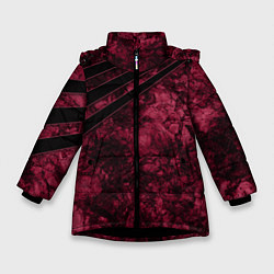 Куртка зимняя для девочки Мраморный бордовый текстурированный узор, цвет: 3D-черный