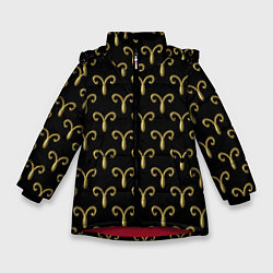 Куртка зимняя для девочки Золотой овен на черном фоне Паттерн, цвет: 3D-красный