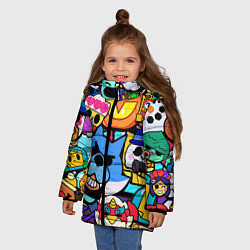 Куртка зимняя для девочки BRAWL Значки на скины бойцов Пины Бравл Старс, цвет: 3D-светло-серый — фото 2