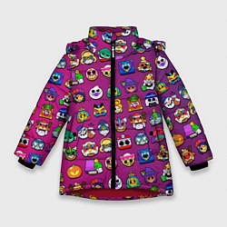 Зимняя куртка для девочки Значки на скины Бравл Старс Brawl Розовыйградиент