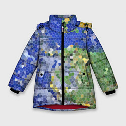 Куртка зимняя для девочки Планета Земля - пиксельный рисунок, цвет: 3D-красный