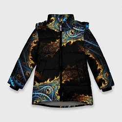 Куртка зимняя для девочки Огненные фракталы 3d, цвет: 3D-светло-серый