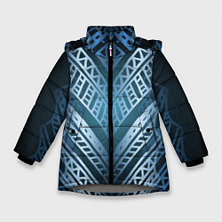 Куртка зимняя для девочки Неоновый абстрактный узор Синий и голубой неон на, цвет: 3D-светло-серый