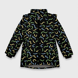 Куртка зимняя для девочки Радужные полоски На черном Фоне, цвет: 3D-светло-серый