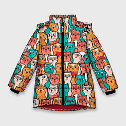Куртка зимняя для девочки Милые Разноцветные Котики, цвет: 3D-красный