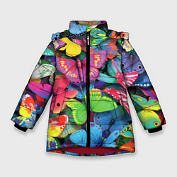 Куртка зимняя для девочки Стая бабочек Pattern, цвет: 3D-красный