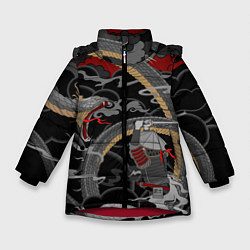 Куртка зимняя для девочки Самурай и змей, цвет: 3D-красный