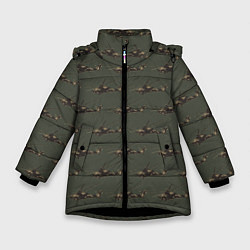 Куртка зимняя для девочки Вертолеты паттерн, цвет: 3D-черный