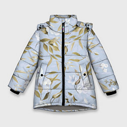 Куртка зимняя для девочки Цветы Золотые Листья, цвет: 3D-светло-серый