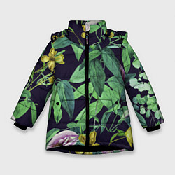 Куртка зимняя для девочки Цветы Ботанические, цвет: 3D-черный
