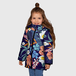 Куртка зимняя для девочки Цветы Экзотические, цвет: 3D-светло-серый — фото 2