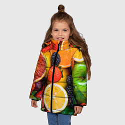 Куртка зимняя для девочки ИЗОБИЛИЕ ФРУКТОВ, цвет: 3D-черный — фото 2