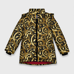 Куртка зимняя для девочки Золотистые узоры, цвет: 3D-красный