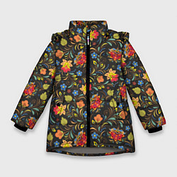 Куртка зимняя для девочки Хохломские цветочки, цвет: 3D-светло-серый
