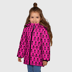 Куртка зимняя для девочки Розовый фон с черепами паттерн, цвет: 3D-красный — фото 2