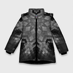 Куртка зимняя для девочки Серый геометрический орнамент-калейдоскоп, цвет: 3D-черный