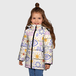 Куртка зимняя для девочки ХИППИ ПАТТЕРН В СТИЛЕ 70х, цвет: 3D-черный — фото 2