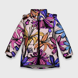 Куртка зимняя для девочки Цветы Разноцветные, цвет: 3D-светло-серый